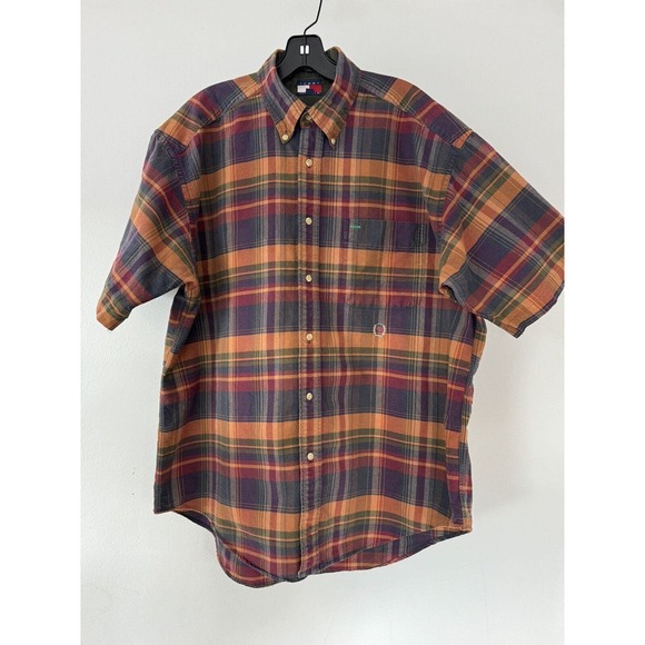 Vintage Tommy Hilfiger Shirt Men’s Large Button Down Plaid Warm Colors - Picture 1 of 9